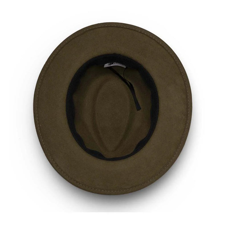 underside view of dark khaki fedora wool felt unisex hat australia