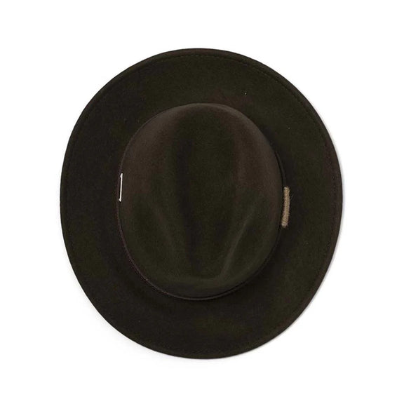 view from above of dark khaki fedora wool felt unisex hat australia