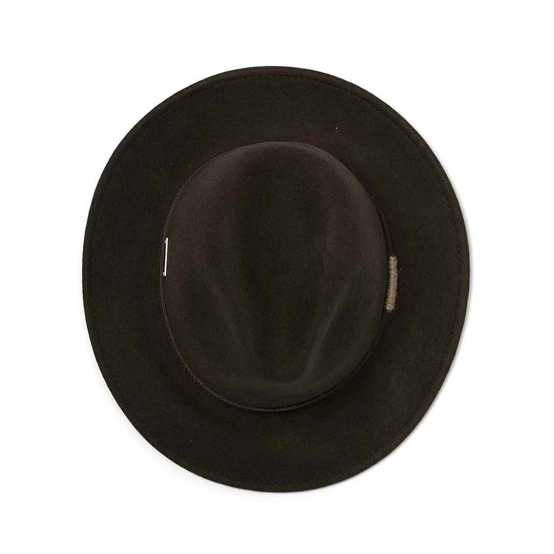 view from above of dark khaki fedora wool felt unisex hat australia