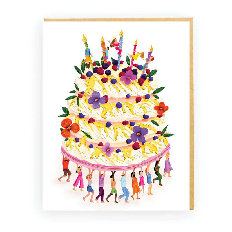 Colourful pavlova birthday card with candles and celebration illustration
