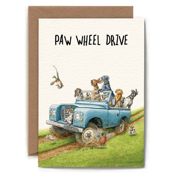 Paw Wheel Drive Card – funny dog greeting card new driver design