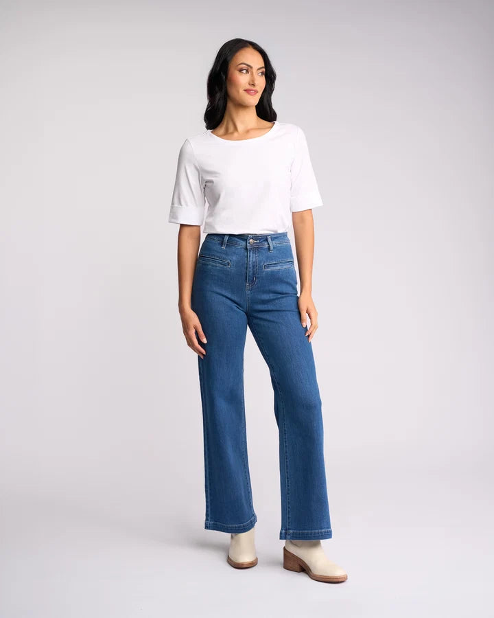 Vassalli Peace Wide Leg Jean in Blue Wash Denim.