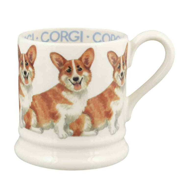 Emma Bridgewater Pembroke Welsh Corgi half pint mug featuring hand-decorated Spongeware dog artwork.
