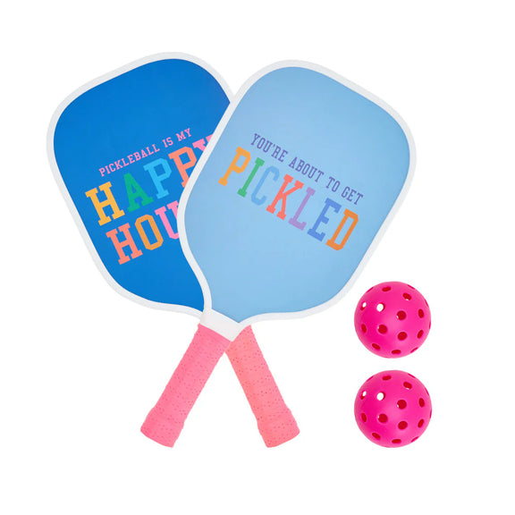 Blue pickleball set with two bats and two balls in gift box – fun summer and Christmas activity