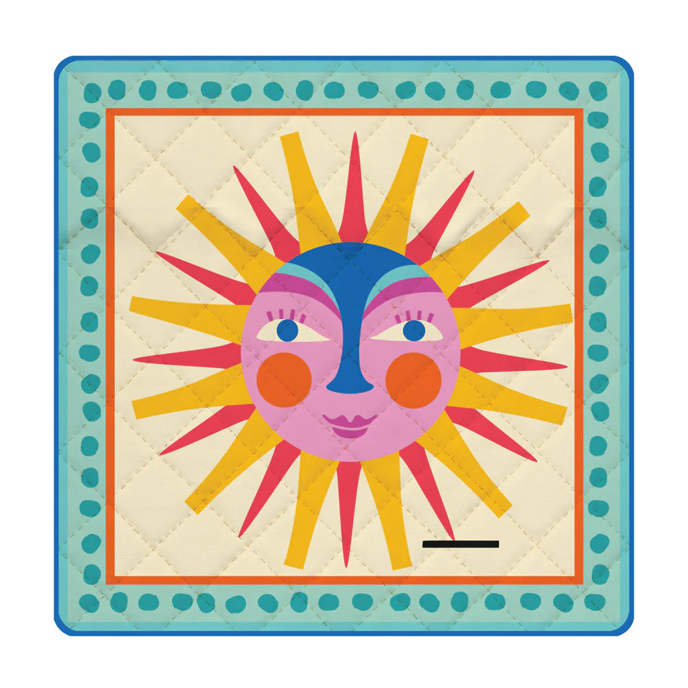 Foldable picnic blanket with bright design and velcro closure