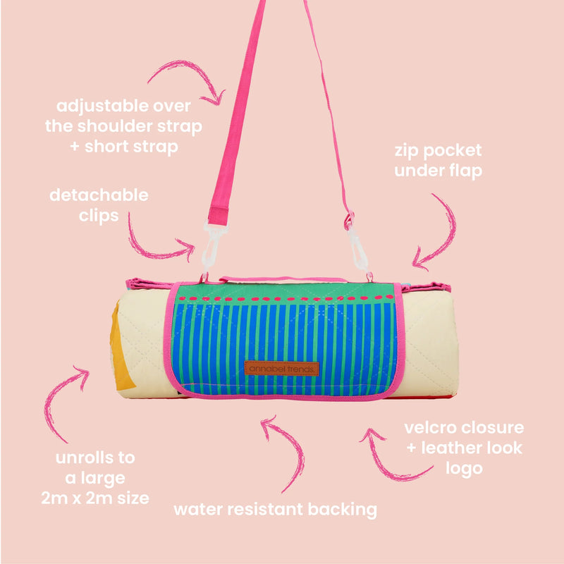 Water-resistant Fiesta picnic mat – 2m x 2m outdoor rug