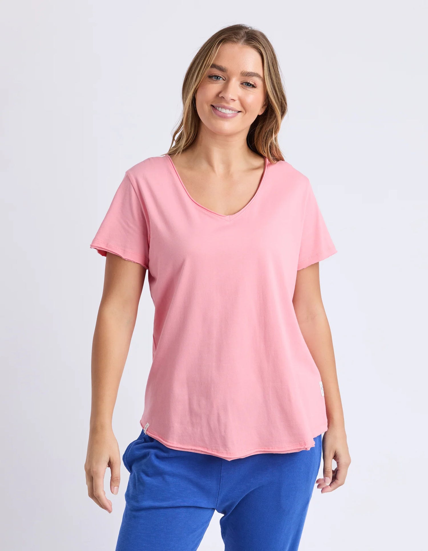Pima Vee Tee Charm Pink – women’s cotton V-neck T-shirt