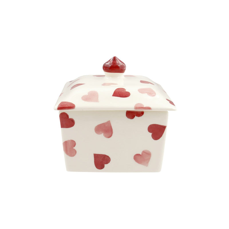 Pink hearts English earthenware butter dish