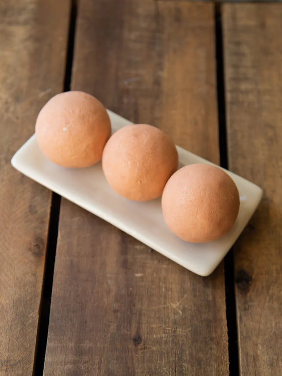 Est Australia Pink Clay Geranium Small Soap Ball with a rustic hand-rolled finish.