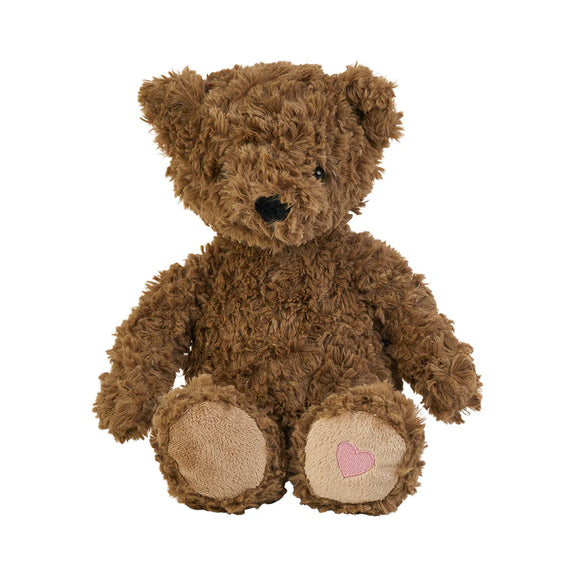 Curly Bear Brown plush toy sitting upright with embroidered details