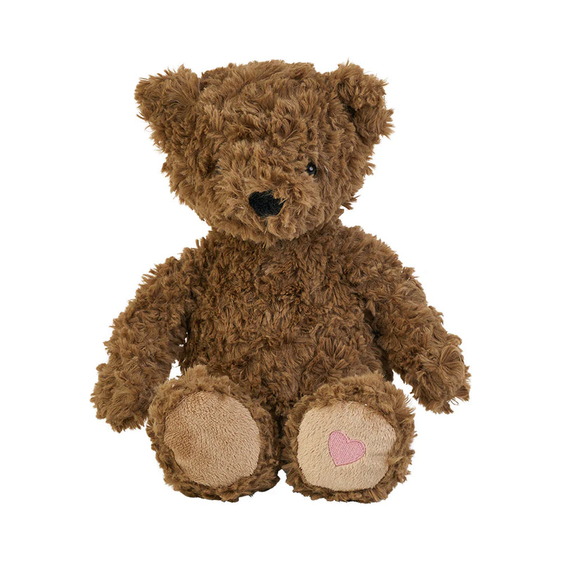 Curly Bear Brown plush toy sitting upright with embroidered details