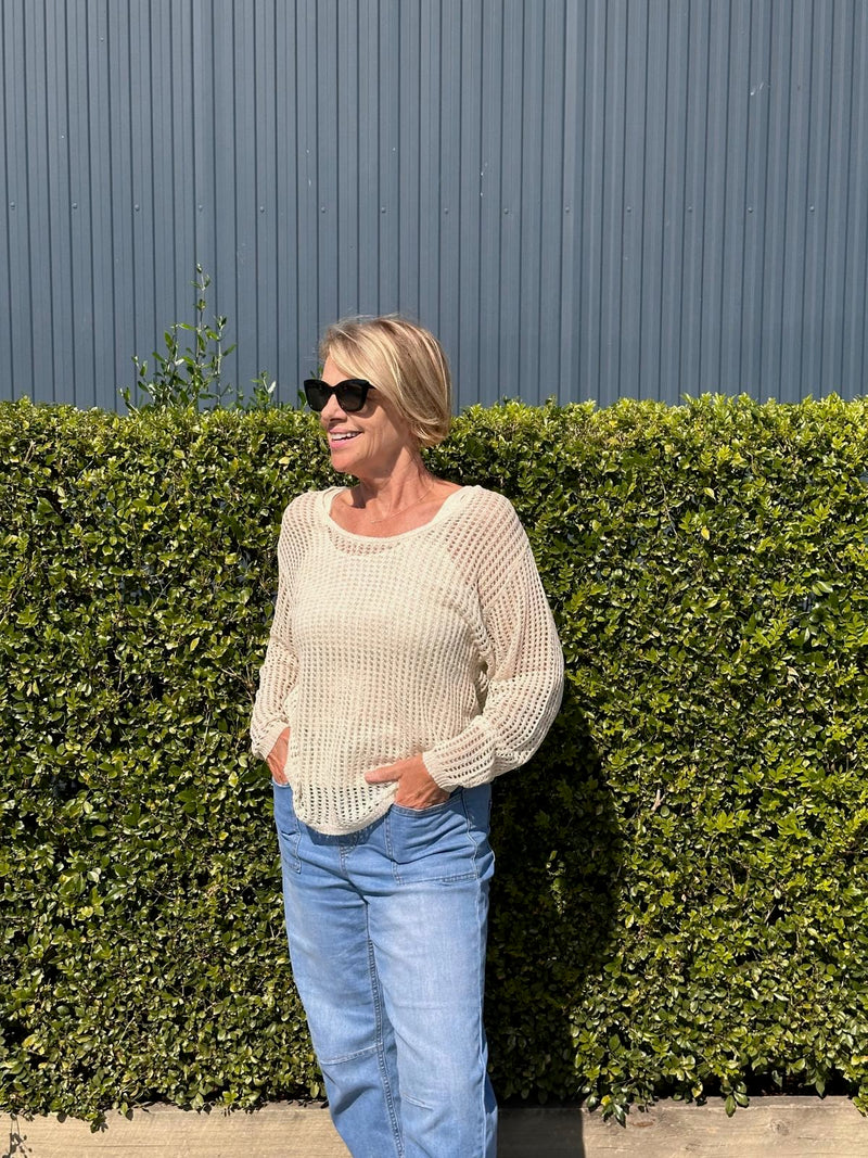 Pontif Knit Set – Natural | Mesh Knit Top & Tank styled with jeans