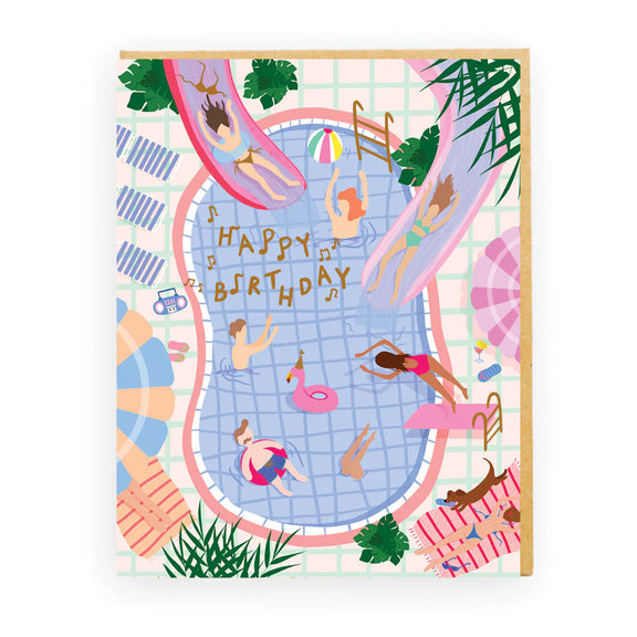 Fun 'happy birthday' card featuring a pool party design