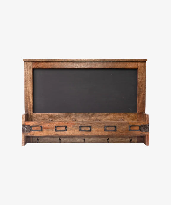Wooden wall organiser with key hooks farmhouse style