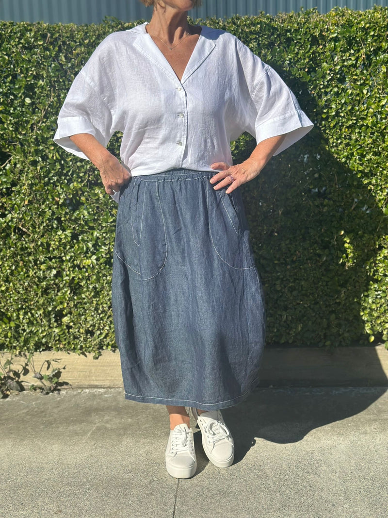 Poseidon Skirt – 100% linen mid-length skirt with pockets