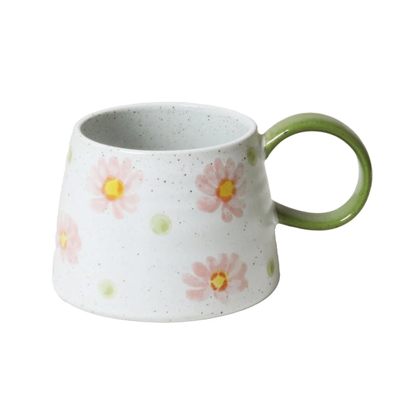 Robert Gordon Quinn Flower Garden stoneware mug with hand-painted floral design and large handle.