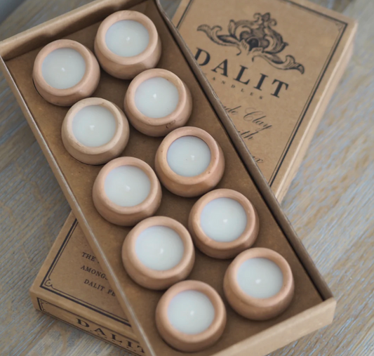 Handmade Terracotta Beeswax Tea Light Candles - Box of 10