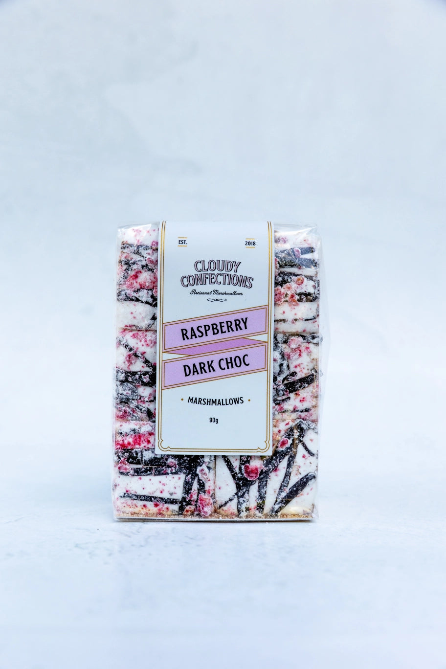 Cloudy Confections raspberry dark chocolate marshmallows with dried raspberries