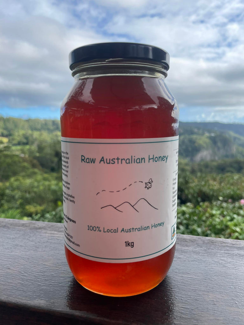 Raw Australian honey 1kg glass jar from Mount Tamborine Scenic Rim