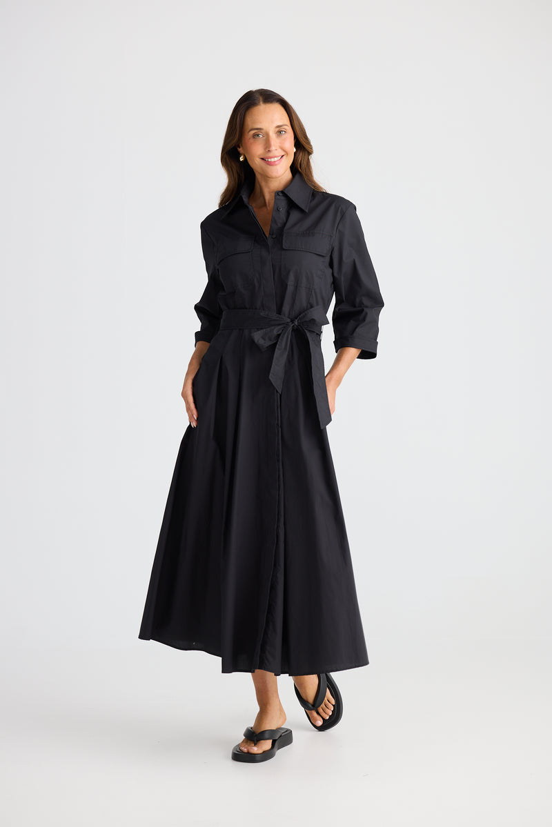 Rossellini 3/4 sleeve shirt dress black – cotton blend