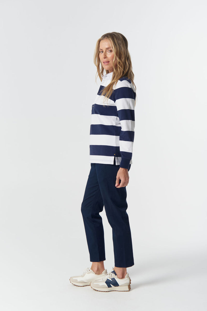 Goondiwindi Cotton long sleeve rugby shirt with woven collar.