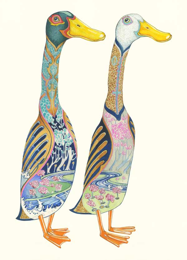 Runner Ducks greeting card by Daniel Mackie – watercolour illustration