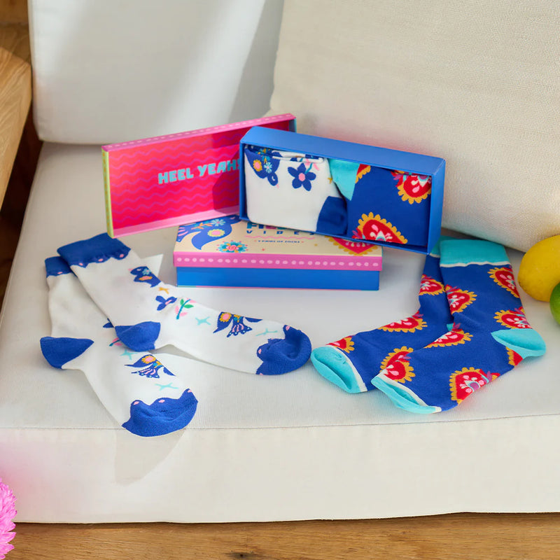 Boxed socks in vibrant patterns – perfect gift idea