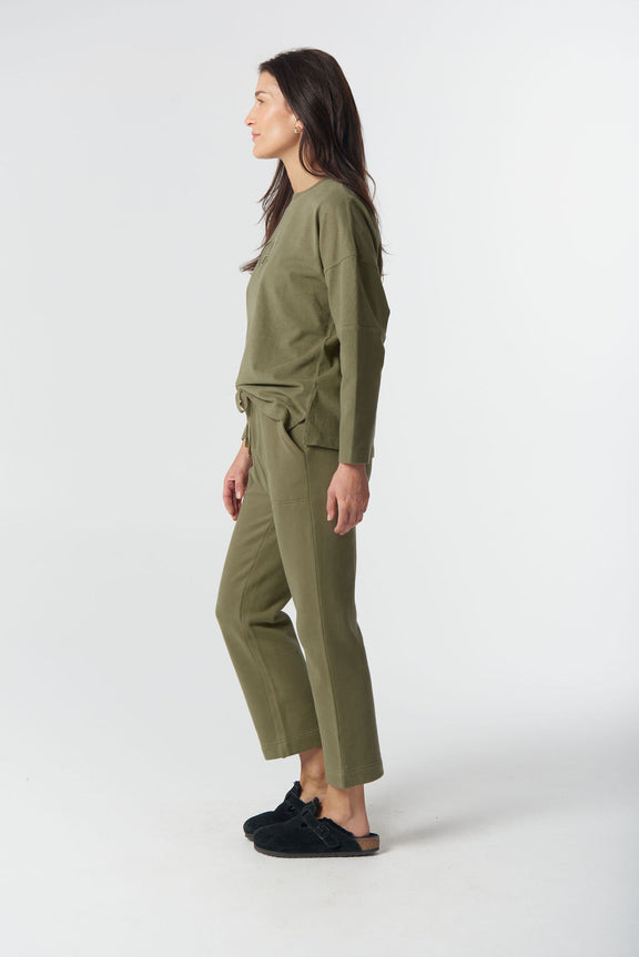 Goondiwindi Cotton relaxed-fit sage cotton sweater.