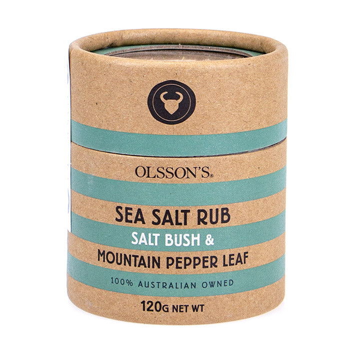 Salt Bush and Mountain Pepper Leaf Salt Rub in 120 g kraft canister by Olsson’s