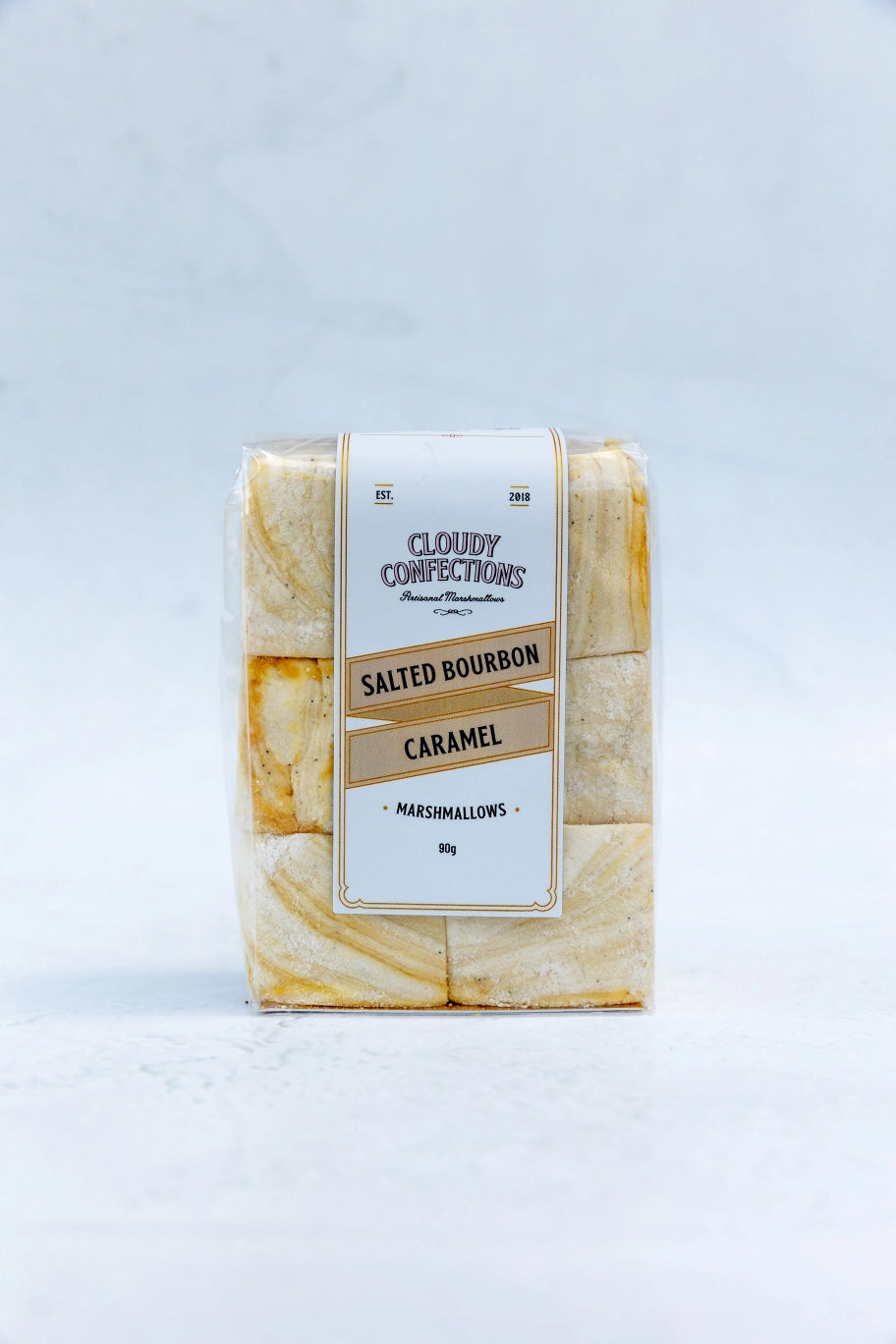 Cloudy Confections salted bourbon caramel marshmallows with caramel swirl