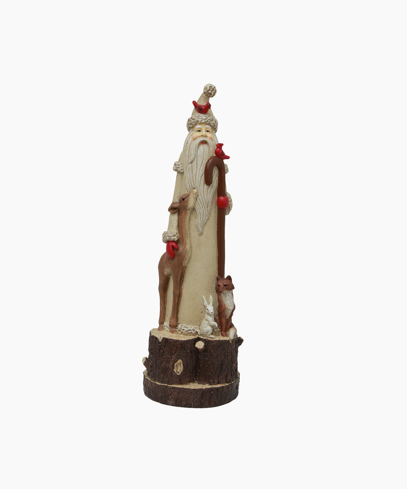 Nordic-style Santa figurine surrounded by woodland creatures