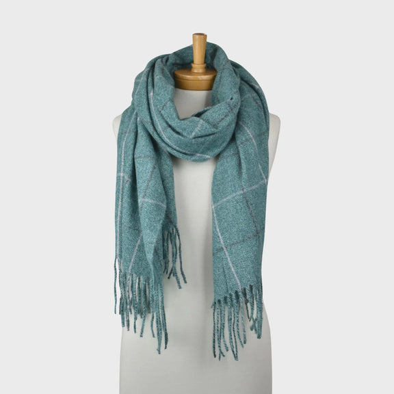 Emerald green oversized check winter scarf for women.