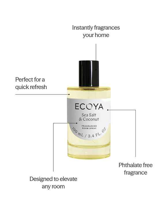Luxury Sea Salt and Coconut room spray for instantly refreshing living spaces.