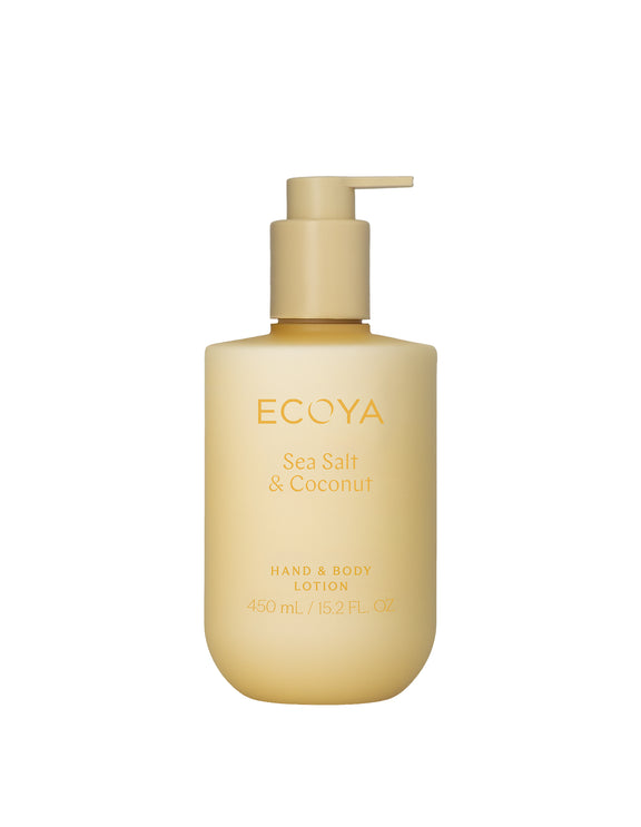 Ecoya Sea Salt and Coconut Hand and Body Lotion 450ml in a pump bottle.