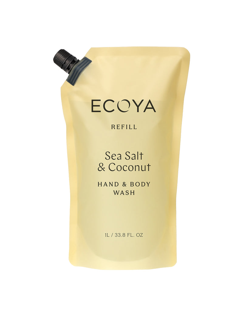 Ecoya Sea Salt and Coconut Hand and Body Wash Refill 1 litre pouch.