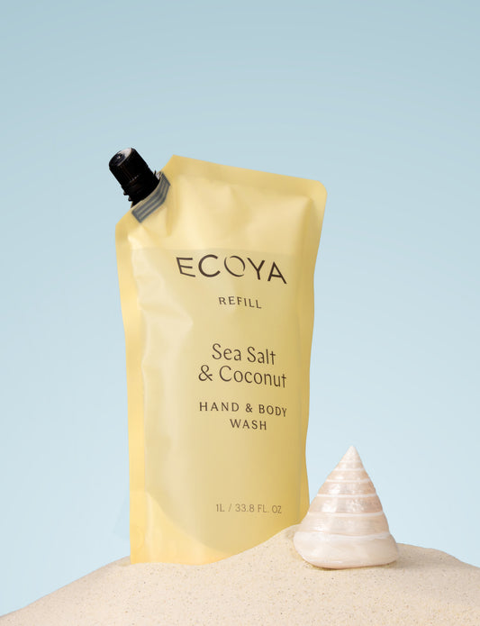 Sea Salt and Coconut hand wash refill enriched with macadamia and coconut oils.