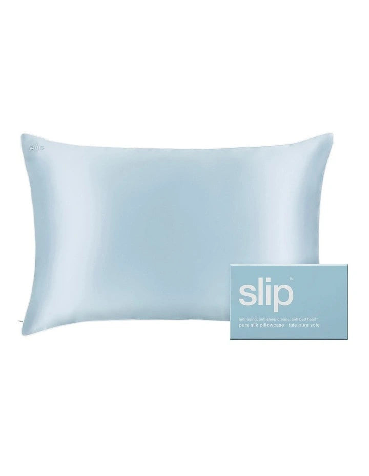 Slip Silk Pillowcase in light blue Seabreeze shade with invisible zipper.