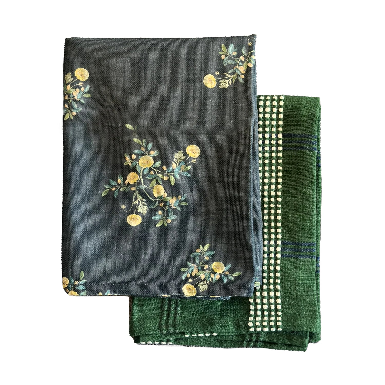 Robert Gordon Grace tea towels set of 2 navy floral and green