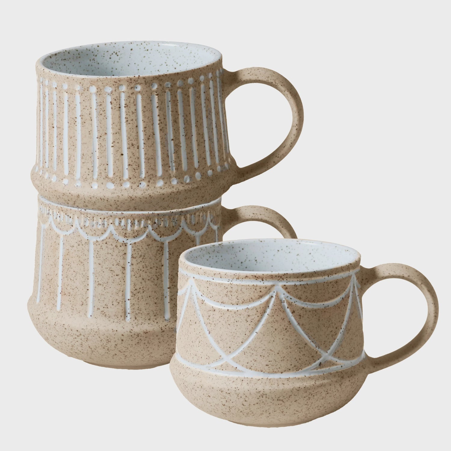 Set of 3 stoneware mugs – Natural Entertainer speckled clay