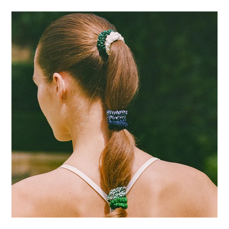 Pure mulberry silk skinny hair scrunchies in assorted colours with velvet pouch for organised storage