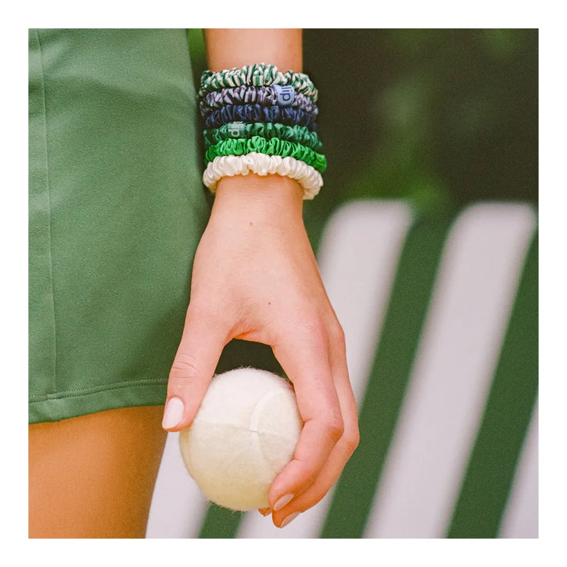 Slip® High Tide silk scrunchie gift set featuring navy, white and green hair accessories with zip pouch.