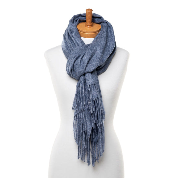 grey blue scarf fringe detail winter accessory