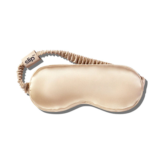 Close up of Caramel Slip Silk Sleep Mask showing smooth silk texture