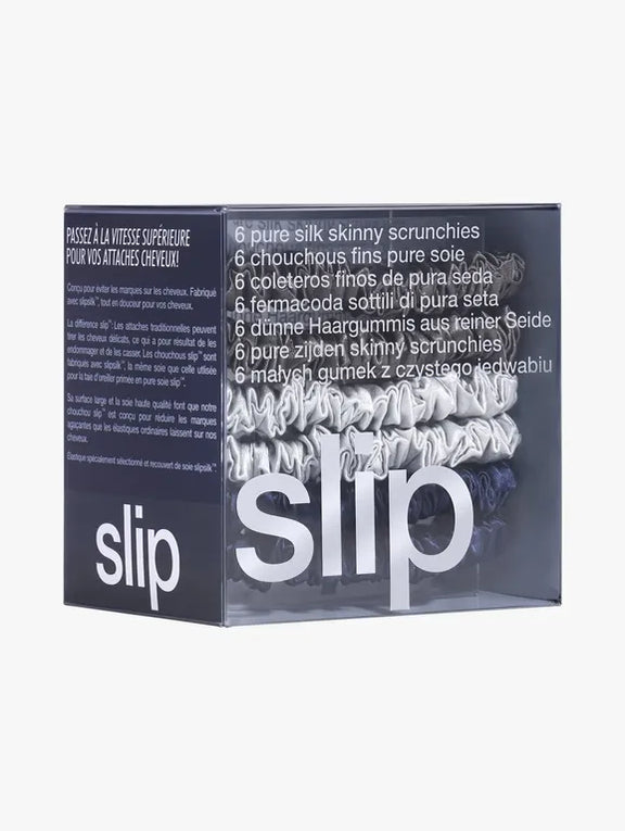 Skinny silk scrunchies silver charcoal navy