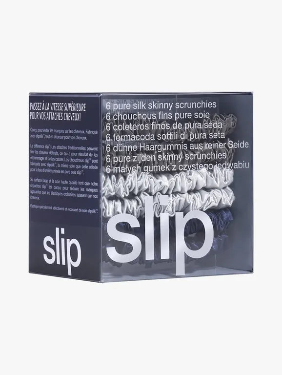Skinny silk scrunchies silver charcoal navy