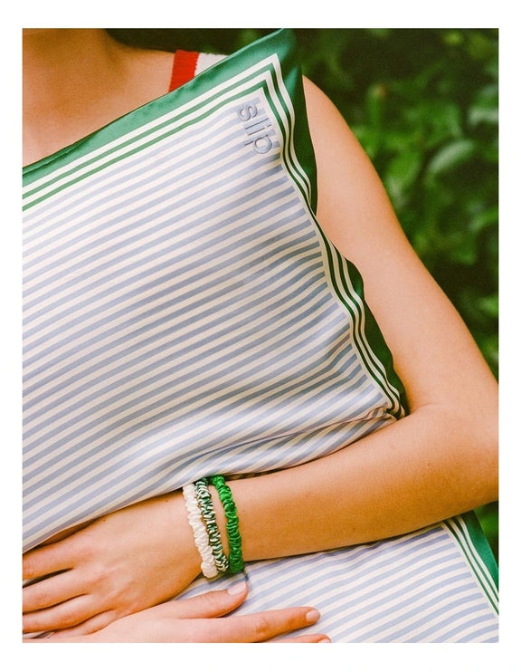 green blue stripe silk pillowcase