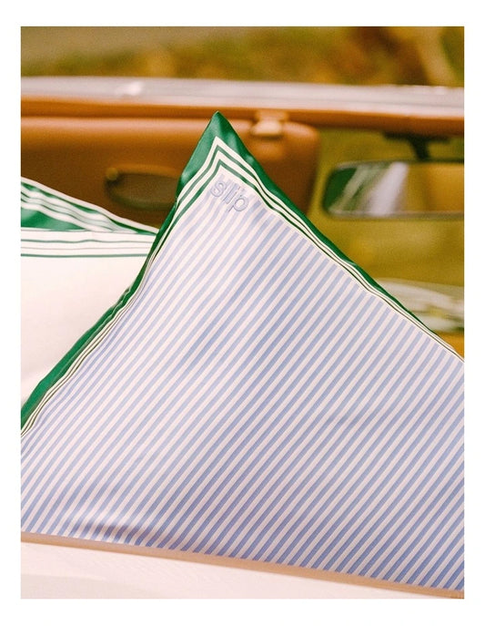 blue green striped silk pillowcase
