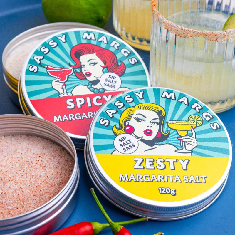 Premium spicy cocktail rimming salt in a 120g jar.