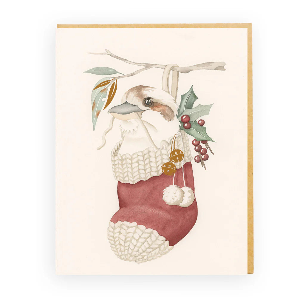 Stocking Filler Christmas card featuring kookaburra and gold foil