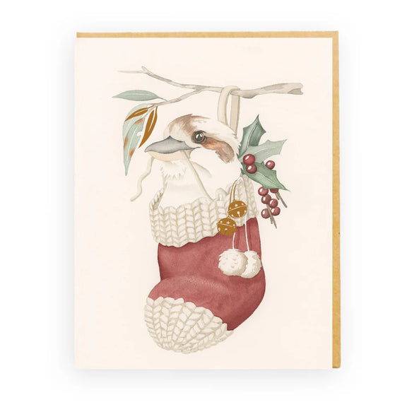 Stocking Filler Christmas card featuring kookaburra and gold foil